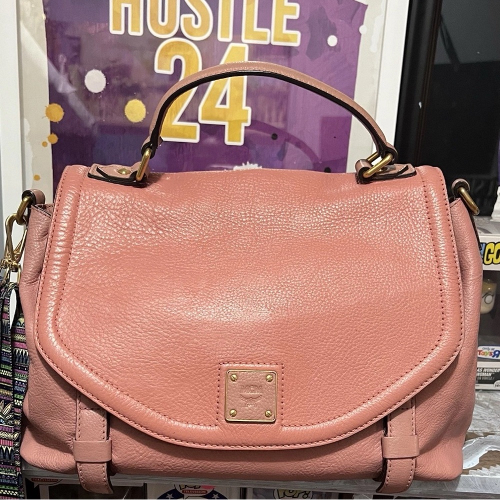 MCM Pink Leather Handbag Crossbody Large Tote Casual Work Purse Doctor Bag